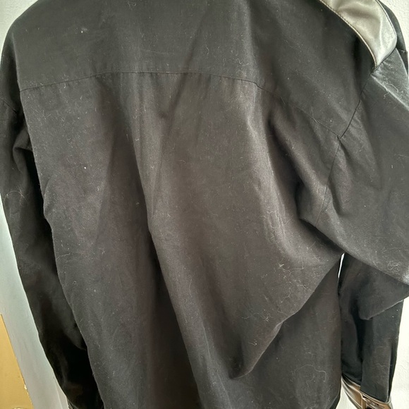 Shrine of Hollywood Goth black womens  blouse top front button w vinyl sz Large - Picture 3 of 6